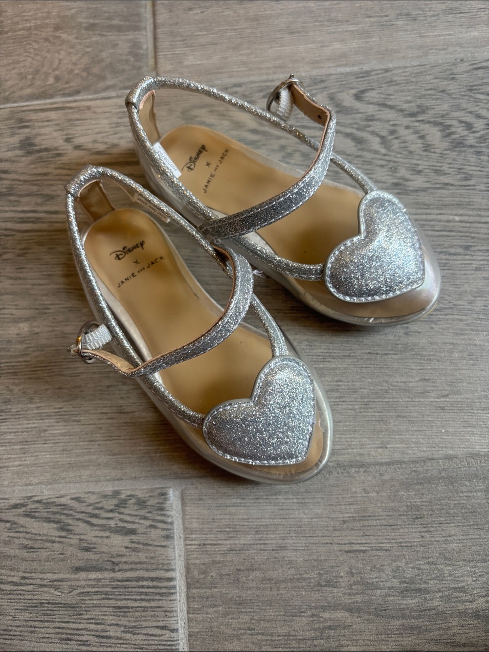 Janie and Jack Silver Glitter Cinderella slippers size toddler 5